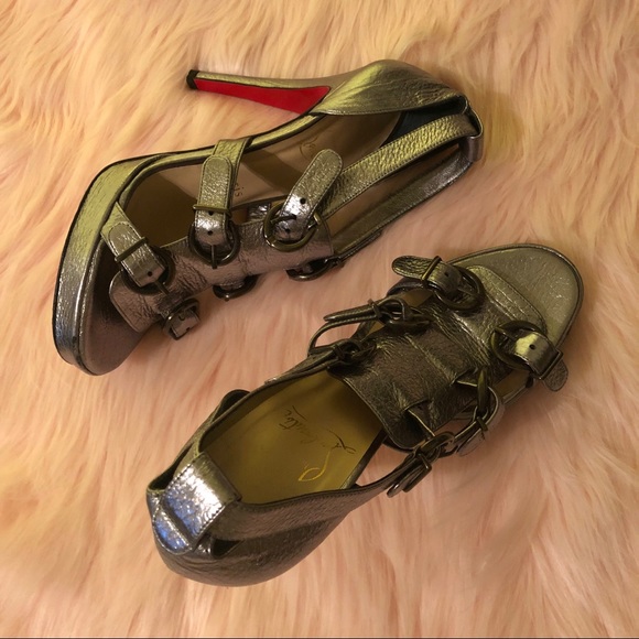 Metallic Silver Christian Louboutin Heeled Sandals Lima 120 - Picture 5 of 8